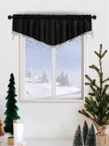 1 tấm rèm cửa viền ngọc trai hình chữ V màu đen, làm bằng nhung mềm của Ý, rèm cửa ngắn phong cách Châu Âu thích hợp cho các sự kiện, tiệc tùng, trang trí cửa sổ và cửa phòng khách hoặc phòng ngủ - màu đen - Xem 12