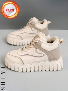 Women's White Casual Shoes, Sports Shoes, 2024 Winter New Item With Added Fleece Insulation, Outdoor Thick Sole Height Increase, Fashionable And Versatile Vacation Style, Student Outdoor Hiking And Skateboarding Shoes, Flat Chunky Sneakers, Snow Boots, Women's Shoes