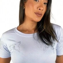 Women's T-Shirt Blouse With Rhinestones Shine Butterfly Effect Fashion Blogger - trắng - Xem 2