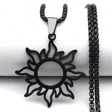 Dây chuyền mặt dây chuyền nữ thần mặt trăng mặt trời thẩm mỹ cho nam nữ thép không gỉ màu vàng/bạc/đen trang sức vòng cổ chuỗi hoa đơn giản - vòng cổ - Xem 3