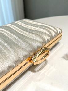 1 chiếc túi cầm tay vuông cứng màu sâm panh sáng bóng dành cho nữ, thích hợp cho những dịp trang trọng như tiệc, đám cưới, tiệc tùng, túi xách thời trang, túi đeo chéo có dây xích, túi cô dâu mới - Rượu sâm banh - Xem 5