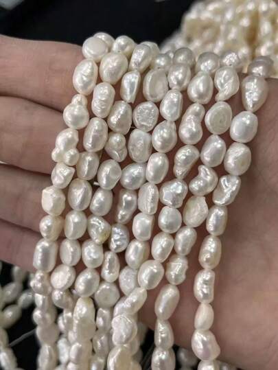 1 String Of 6-7mm Asymmetrical Shape Natural Freshwater Pearls, Double-Sided Polish, DIY Necklace/Bracelet Jewelry Findings