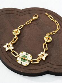 1 件传统工艺铜镀珐琅五叶草链条手链，新中式风格，轻盈奢华，四叶草吊坠，可调节，适合女性，日常佩戴，商务活动，盛会，送给闺蜜的礼物 - 鏈條手鍊 - 查看 23