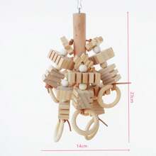 1 件随机颜色和款式大号/中号鹦鹉玩具，鸟类用品，木制咀嚼辫，开槽矩形木磨无聊缓解玩具 - 彩色 - 查看 6