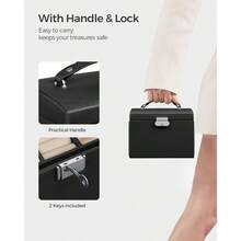 SONGMICS 3-Tier Jewelry Box, Travel Jewelry Case With Handle, 2 Drawers, Lockable Jewelry Organizer With Mirror, Jewelry Storage, Modern Style - 黑色 - 查看 5