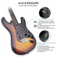 Complete Starter Guitar Kit,  39-Inch Full-Size Electric Guitar Kit, Solid Body With H-S-S Pickups, Beginner Starter Set With Amplifier, Bag, Capo, Strap, Strings, Tuner, Cable, Picks, 22 Frets - 日落 - 查看 5