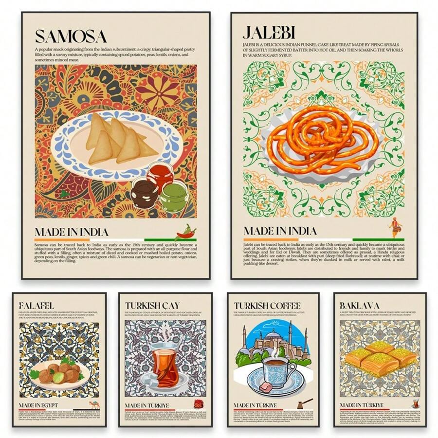 1PC Poster in trà Thổ Nhĩ Kỳ cổ điển Thổ Nhĩ Kỳ Ma-rốc Du lịch In Thực phẩm cổ điển Trung Đông Tranh vải Trang trí quán cà phê Quán bar Nhà hàng Không có khung - nhiều màu - Xem 1