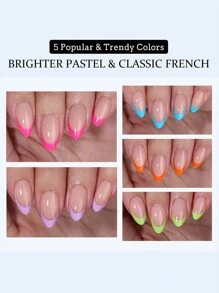 150Pcs Medium-Long Natural Almond Classic 5-Color French Gel False Nail Tips, French Nail Tips Pressed On Nails, French Square 3-In-1 Gel Nail Tips For Diy Manicure, 15 Sizes Suitable For Women & Nail Salons Nail Supplies Nails