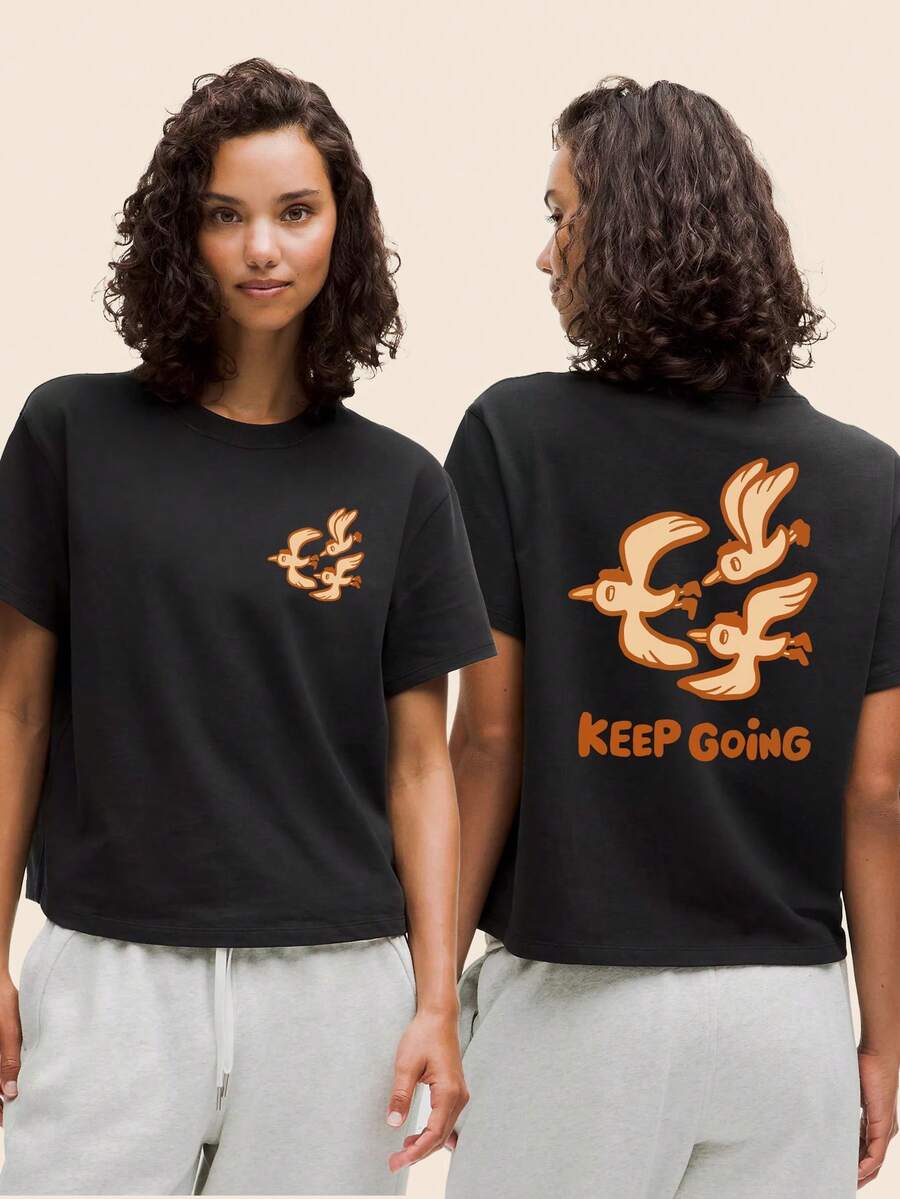 Keep Going Women's Printed Casual Cotton Comfort Short Sleeve T-Shirt - màu đen - Xem 1