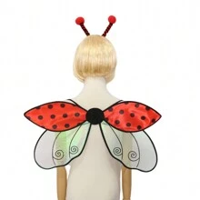 2PCS Cute Bee Wings And Hairhoop For Halloween Cosplay Costumes  Ladybug Wings With Headband Set