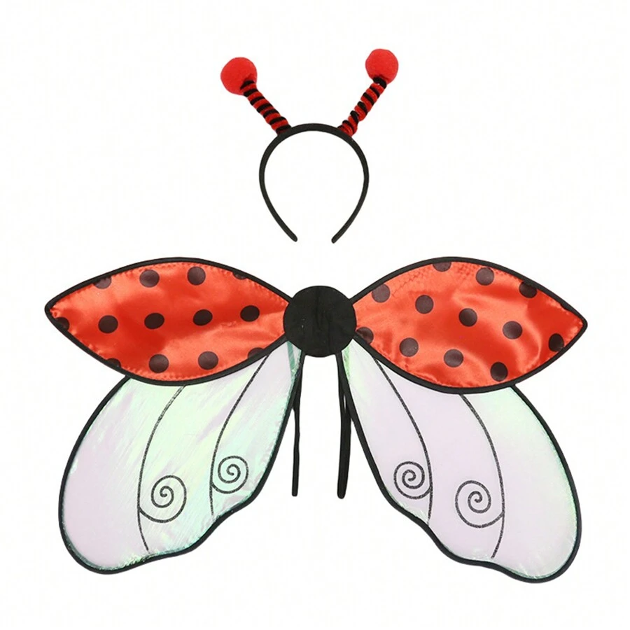 2PCS Cute Bee Wings And Hairhoop For Halloween Cosplay Costumes  Ladybug Wings With Headband Set