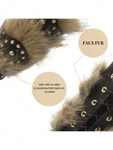 Đai lưng buộc dây có khóa kéo, Đai lưng đàn hồi, Bảo vệ cánh tay của người Viking Bắc Âu, Găng tay lông nhân tạo thời trung cổ, Đai bảo vệ bằng da giả cổ điển cho LARP - màu nâu - Xem 4