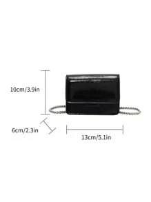 Mini Rhinestone Metal Decor Crossbody Bag, Fashion Flap PU Metal Chain Strap Underarm Bag, Women's Stylish Wallet - Black - View 4