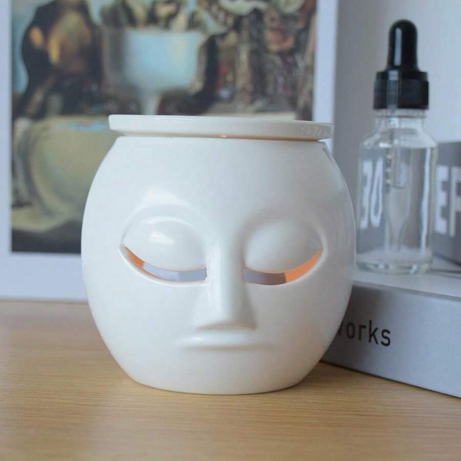 1pc White Ceramic Facial Shaped Design Aromatherapy Oil Burner