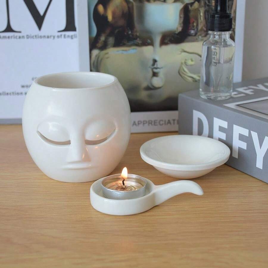 1pc White Ceramic Facial Shaped Design Aromatherapy Oil Burner