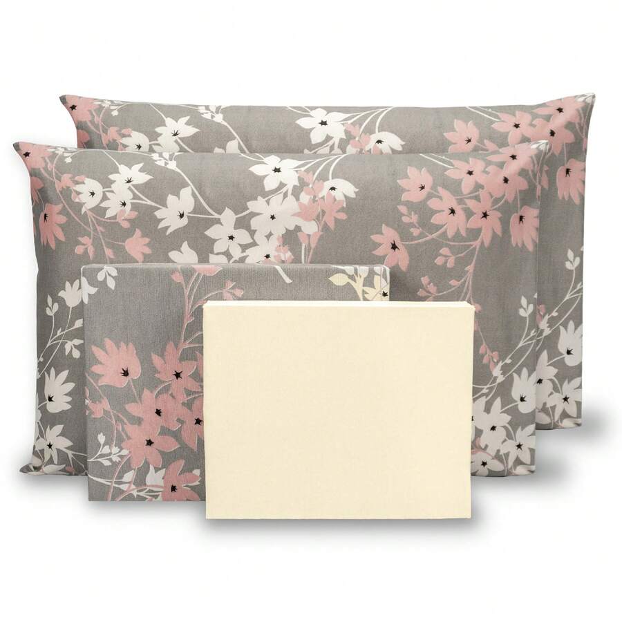 Casa Viva 4-Piece Printed Sheet Set 80% Cotton With Pillowcases 300 Thread Count Bedding Kit Set - 稻草櫻桃樹 - 查看 1