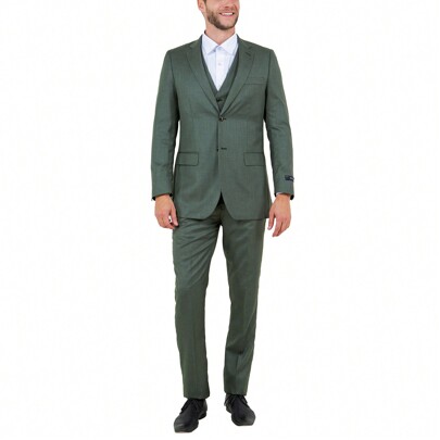 Mens Suit 3 Piece Solid Sharkskin Two Button Notch Lapel Suit Set