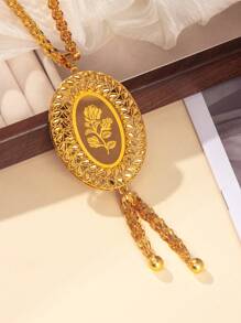 1pc Vintage Rose Pattern Oval Square Pendant Necklace Is Suitable For Ladies To Wear For Daily Holiday Parties Valentines,Mom,Mother,Mother's Day,Gift
