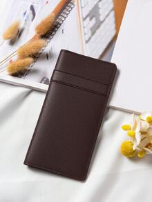 Lång smal plånbok för kvinnor, moderiktig kuvertväska med 12 kortfack, tryckknappsknäppning, vertikal researrangör i PU-läder