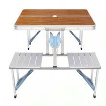 Outdoor Aluminum Portable Folding Camping Table With Umbrell Hole - Wood Color - View 2