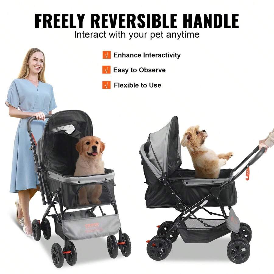 Pet Travel Throne FourWheel Rotating Brake Dog Stroller, 44Pound