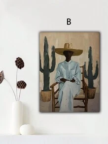 1/3 szt. Nieoprawione płótno plakat ścienny przedstawiający eleganckie afrykańskie postacie: kobietę z koszem owoców i dwie siedzące kobiety w środowisku pustynnym z kaktusem