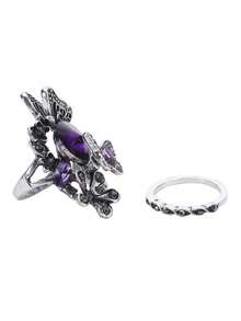2 chiếc nhẫn xếp chồng tinh tế - Bộ cô dâu đính đá Zirconia màu nước khảm, tùy chọn màu tím/xanh lam, hoàn hảo cho trang phục hàng ngày và trang trí Halloween, phụ kiện thanh lịch cho phụ nữ - Nhiều màu - Xem 7