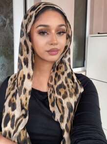 1pc Women Hijab Bohemian Style Classic Leopard Print Scarf, Casual Street Wear Shawl For Autumn/Winter, Suitable For Daily Use Abaya Accessories