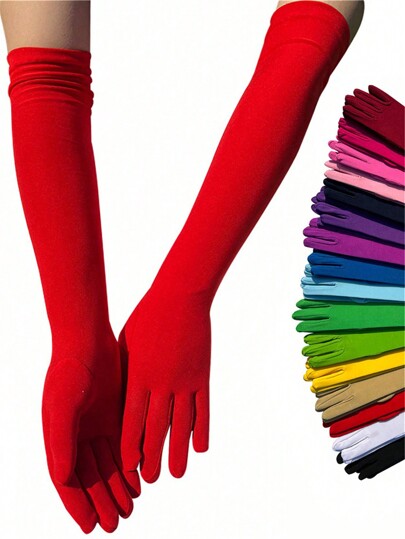 1 paio di guanti in seta di latte da 17 pollici, guanti elastici per feste, accessori per costumi da festa, guanti natalizi