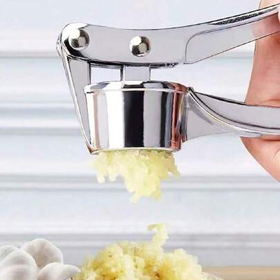 1 pieza Prensa de ajo de acero inoxidable, trituradora de ajo multiusos moderna de color plateado, apta para la cocina y el camping