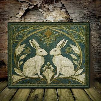 1pc Unframed Two Rabbits Poster - Art Nouveau Canvas Wall Art - Animal Prints - Decorative Wall For Home Decor - Ideal For Halloween Birthdays Bachelor Parties Gifts Graduation