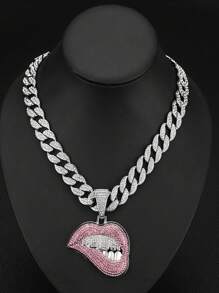 1pc Hip Hop Rhinestone Decor Lip Charm Necklace For Men Women For Daily Decoration, For Jewelry Gift And Party