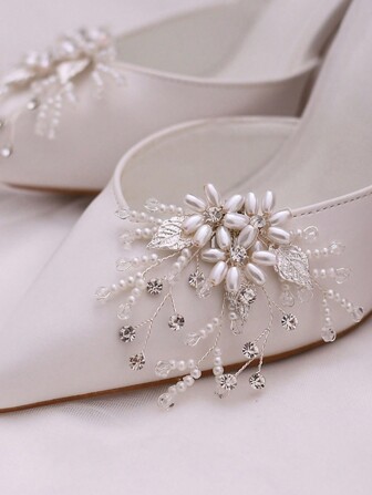 1pc Handmade Pearl Crystal Alloy Leaf Christmas Bridal Shoe Clip For High Heels HX08