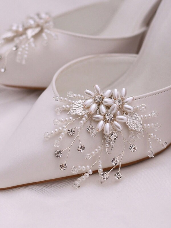 1pc Handmade Pearl Crystal Alloy Leaf Christmas Bridal Shoe Clip For High Heels HX08