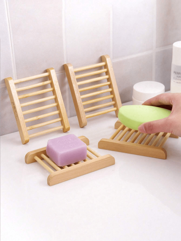 1/2/4 piezas Plato de jabón de madera con drenaje, estante de jabón de madera estilo bohemio, bandeja portajabón natural hecha a mano para el baño y la cocina, decoración del hogar y del baño, vuelta al cole en verano