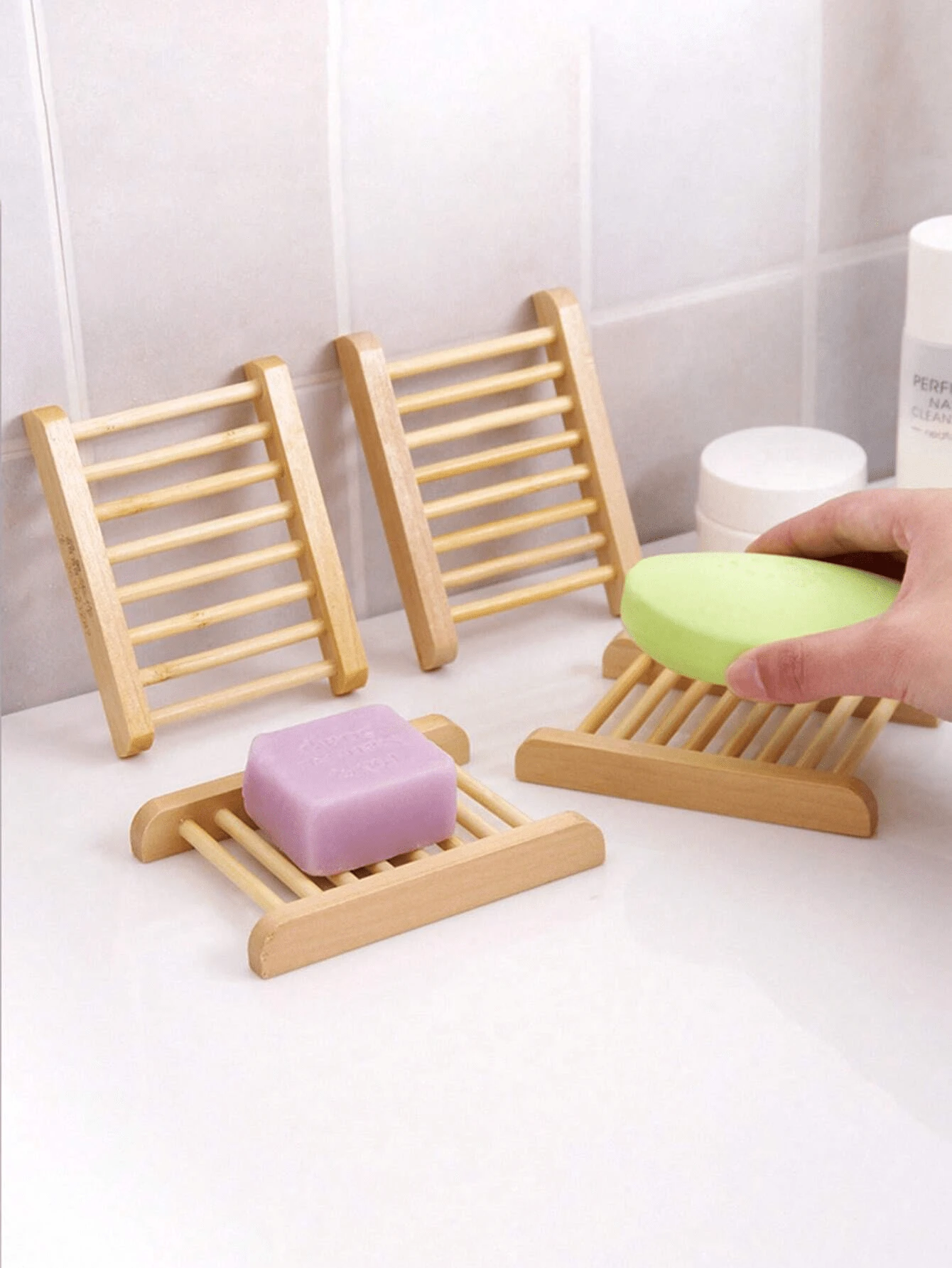 1/2/4 Stück Holz Seifenschale mit Ablauf, Boho-Stil Holz Seifenablage, handgefertigter natürlicher Seifenhalter Tablett für Badezimmer und Küche Heim Badezimmer Dekoration Herbstdekoration Einschulung - Aprikosenfarben - Übersicht 1