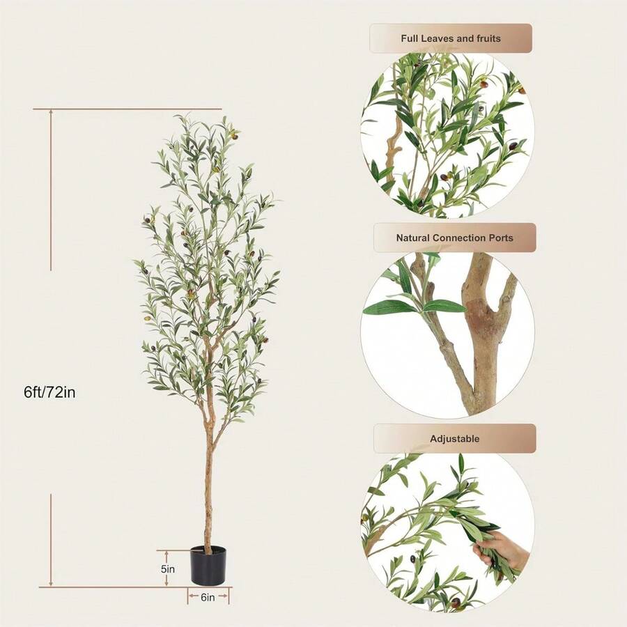 6 Feet Faux Olive Tree 6ft,Olive Trees Artificial Indoor With Natural