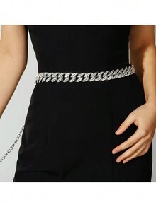 水钻镶嵌腰链闪亮金色银色金属肚链优雅身体首饰女士连衣裙腰带 - 優雅 - 查看 1