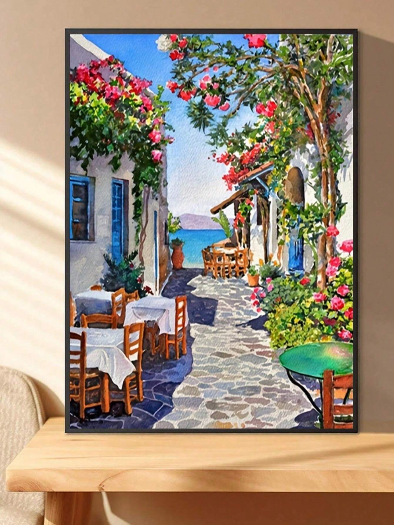 5D Full Drill Round Diamond Painting Kit, DIY Acrylic Landscape Mosaic