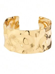 2022新款波西米亞風寬線袖口開口手鐲,朋克酷炫心理閃閃發光戒指手鐲,女士可調整手腕配件女孩珠寶 - 金色 - 查看 10