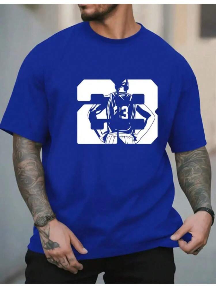 Men's 23 Short Sleeve Round Neck T-Shirt With Letter Print - 寶藍色 - 查看 1