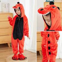 Pijama cálido unisex tipo mamelucos para niños y niñas, disfraces de cosplay de anime, pijamas de franela para bebé con ropa de anime de dibujos animados, mamelucos de dinosaurio de 4 a 14 años, monos de gato y panda, mamelucos de animales y disfraces navideños, ropa para dormir, recuerdos - Rojo - Ver 1