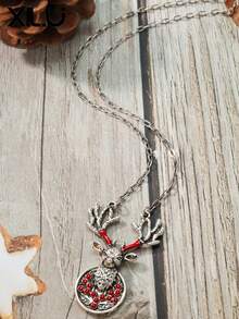 1 件复古风格新款圣诞驯鹿卡通吊坠项链女士 - 聖誕節項鍊 - 查看 7