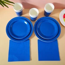 Navy Blue Disposable Paper Plates & Napkins, Serving Set For 24 Guests, Suitable For Birthdays, Weddings, Parties, Picnics - Royal Blue - View 3