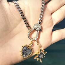 1 件爱心锆石心形吊坠项链女式朋克链颈链锁饰时尚珠宝礼物