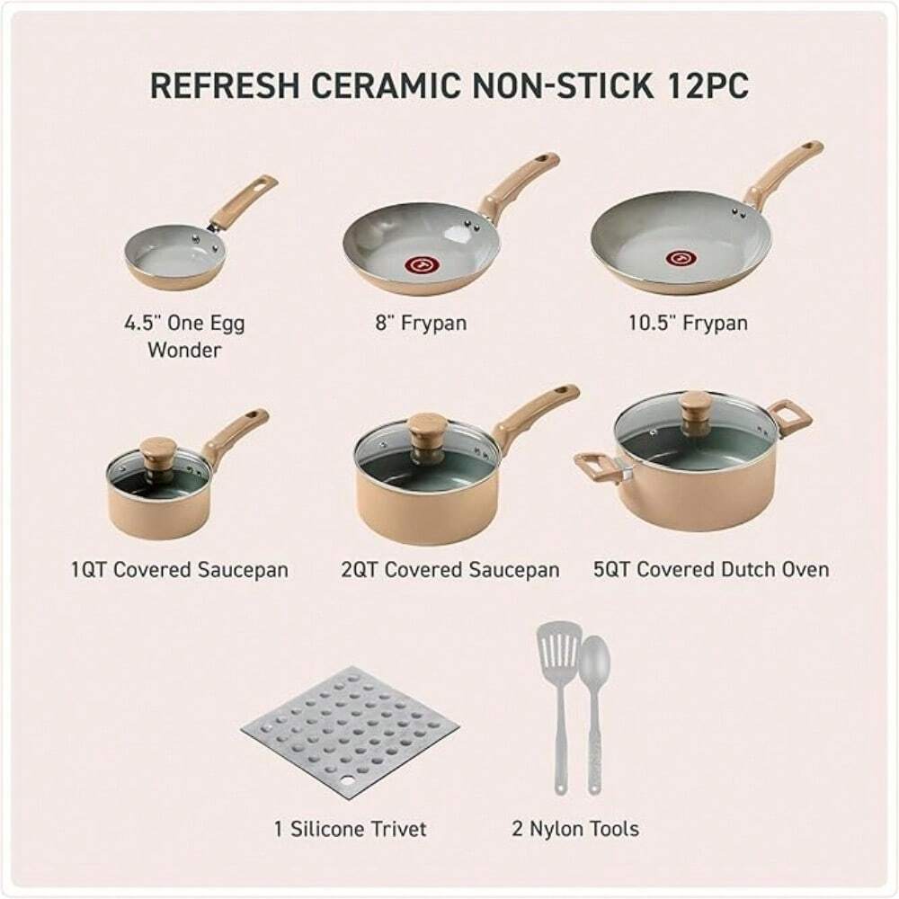 Ceramic NonStick Cookware Set 12Piece Set For Oven Grill 350F