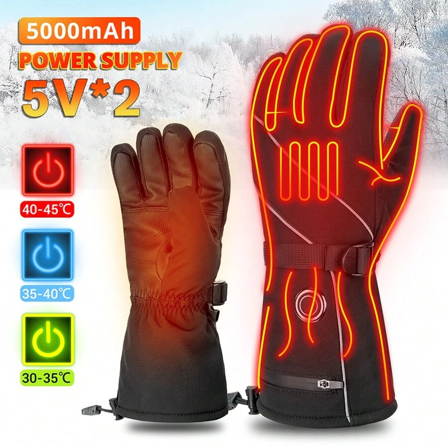 1 par de guantes de esquí con calefacción, guantes de moto de invierno cálidos, guantes de esquí y moto impermeables con calefacción, guantes de moto con pantalla táctil con batería, accesorios de protección para ciclismo de carreras, esenciales para conducir, regalo para hombres y mujeres - Multicolor - Ver 1