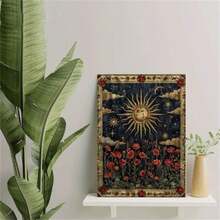 1 件新月和植物设计帆布墙艺术海报，无框现代艺术品，适用于客厅装饰，室内使用，花卉和天体主题，无框（无框） - 彩色 - 查看 14