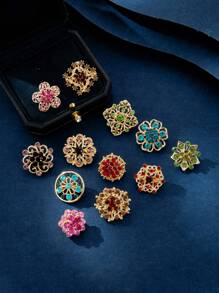Bộ 12 trâm cài áo bằng hợp kim đính đá hoa nhiều màu, phong cách tối giản thời trang để đeo hàng ngày, phụ kiện ghim ngực cho áo khoác, áo khoác - Nhiều màu - Xem 17
