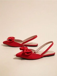 Bailarinas de punta con lazo de satén color albaricoque, correa y diseño de espalda abierta, elegantes y cómodas para ir al trabajo y fiestas, ideales para primavera y San Valentín - Rojo - Ver 4